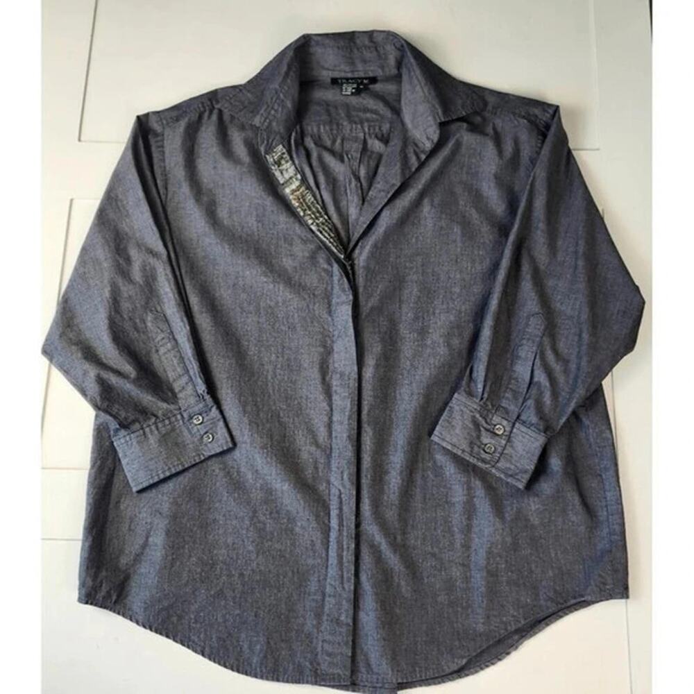 3/$20 Tracy M Gray Beaded Button Up Shirt sz Medium Y2K